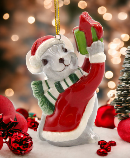 Ceramic Christmas Mouse With Gift Ornament Home Décor Gift for Her Gift for Mom Kitchen Décor Christmas Décor - Holiday