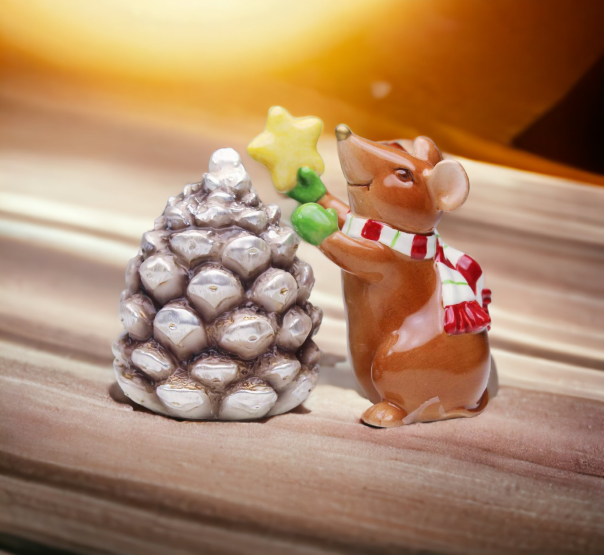 Ceramic Christmas Mouse With Pinecone Salt & Pepper Shakers Home Décor Gift for Her Gift for Mom Kitchen Décor