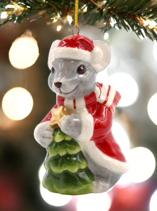 Ceramic Christmas Mouse With Tree Ornament Home Décor Gift for Her Gift for Mom Kitchen Décor Christmas Décor - Holiday