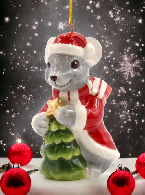 Ceramic Christmas Mouse With Tree Ornament Home Décor Gift for Her Gift for Mom Kitchen Décor Christmas Décor - Holiday