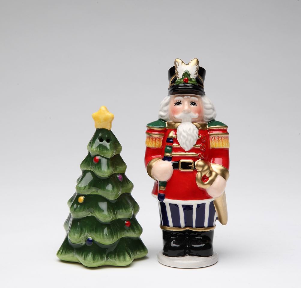Ceramic Christmas Nutcracker and Tree Salt & Pepper Home Décor Gift for Her Gift for Mom Kitchen Décor Christmas Décor