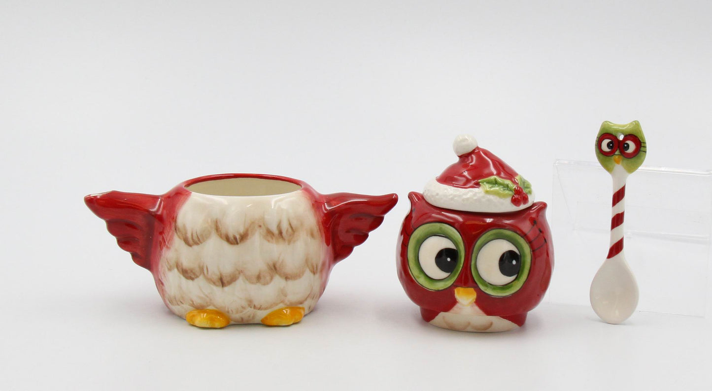 Owl: Sugar & Creamer Set With Spoon - kevinsgiftshoppe