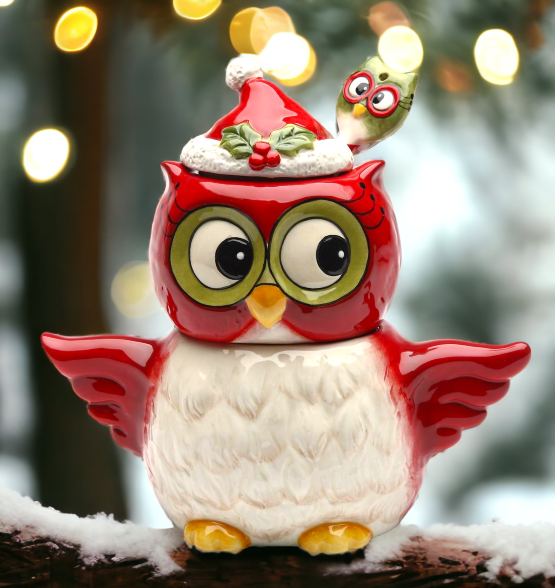 Ceramic Christmas Owl Sugar & Creamer Set With Spoon Gift for Her Mom Kitchen Décor Tea Party Décor Café Décor
