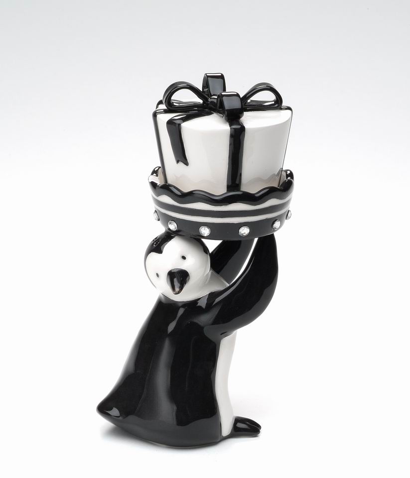 Ceramic Christmas Penguin with Present Salt & Pepper Shakers Home Décor Gift for Her Gift for Mom Kitchen Décor