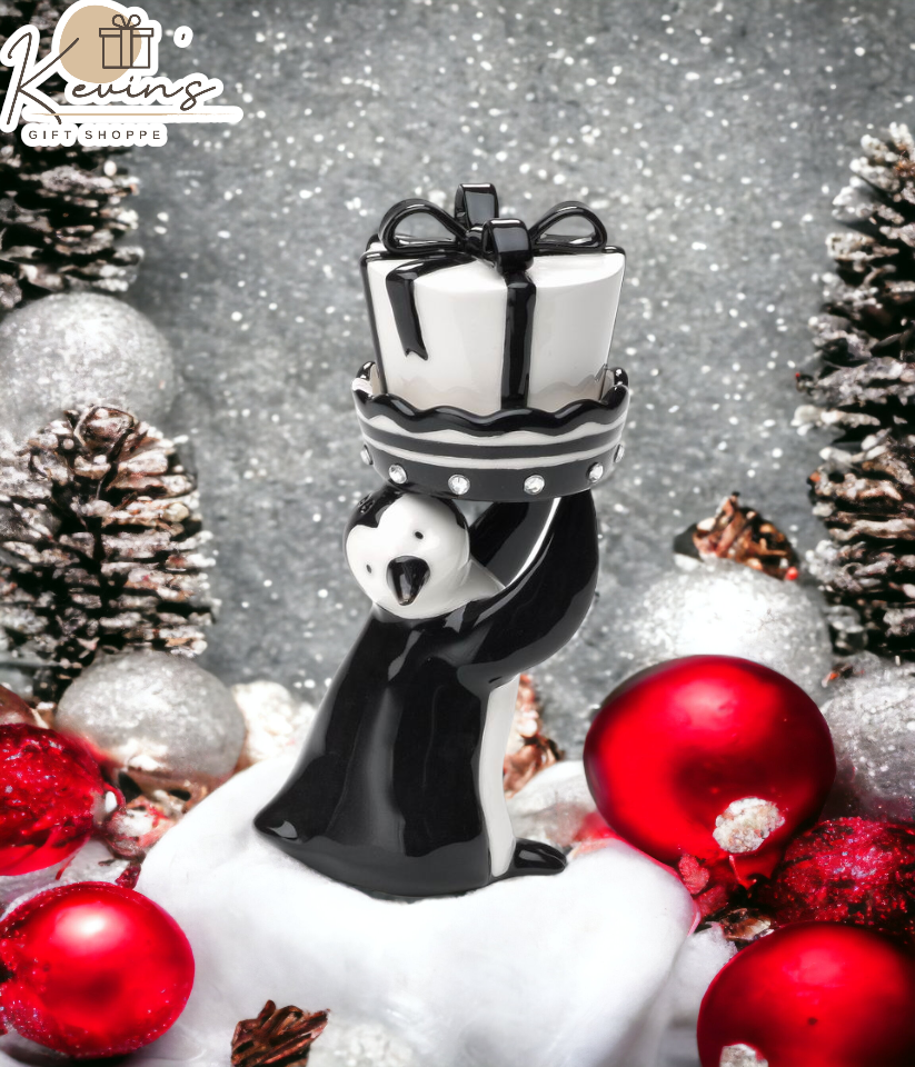 Ceramic Christmas Penguin with Present Salt & Pepper Shakers Home Décor Gift for Her Gift for Mom Kitchen Décor
