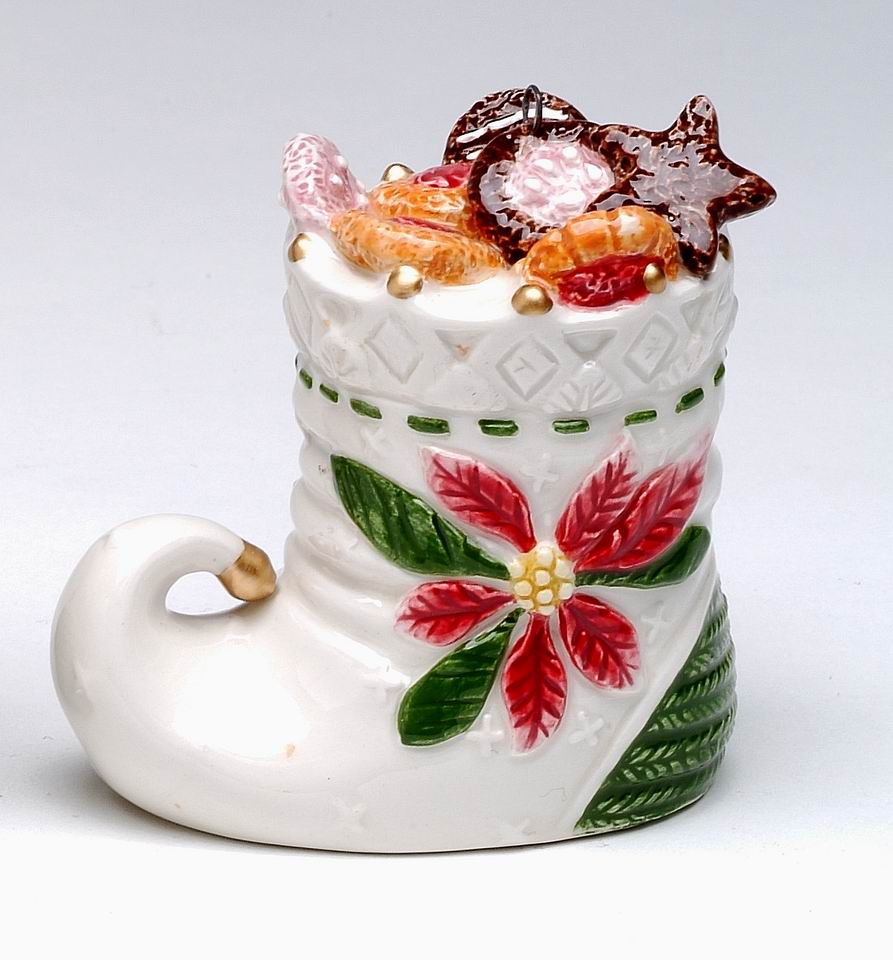 Ceramic Christmas Poinsettia Boot Ornament Home Décor Gift for Her Gift for Mom Kitchen Décor Christmas Décor - Ornament