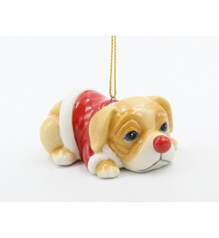 Ceramic Christmas Puppy in Red Coat Ornament Christmas Tree Decor Dog Lover Gift - Ornament