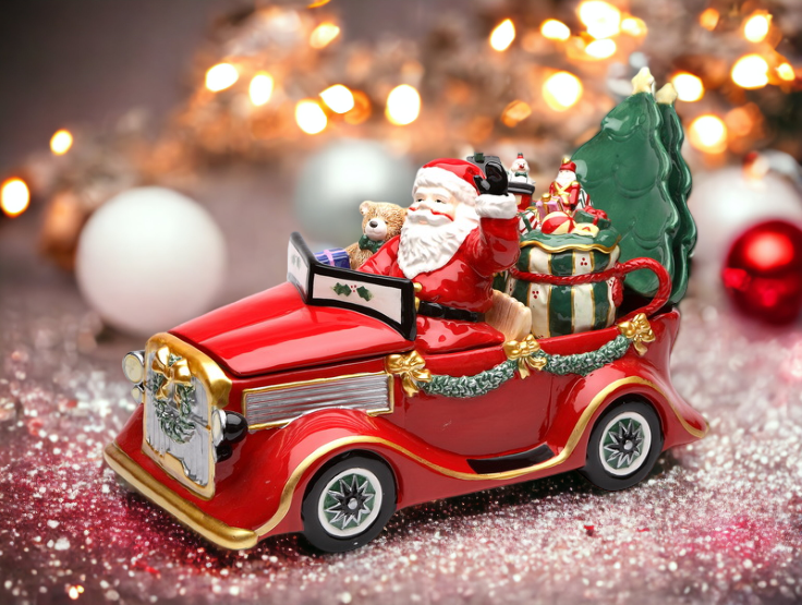 Ceramic Christmas Santa Candy Delivery - 1 Jar 2 Plates 2 Mugs Home Décor Gift for Her Gift for Mom Kitchen Décor