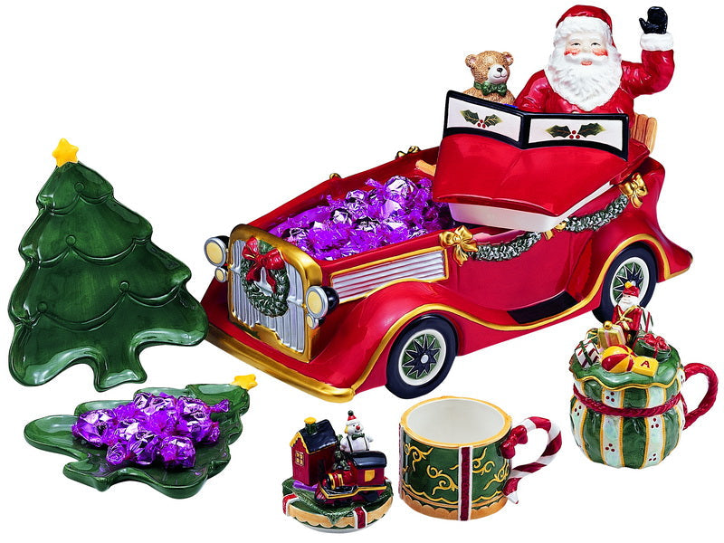 Ceramic Christmas Santa Candy Delivery - 1 Jar 2 Plates 2 Mugs Home Décor Gift for Her Gift for Mom Kitchen Décor