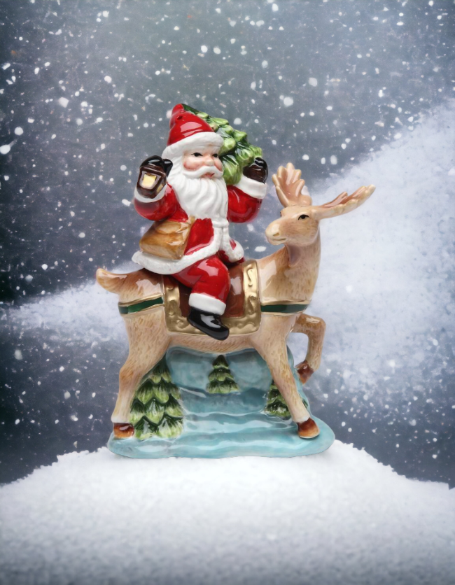 Ceramic Christmas Santa Claus Riding Reindeer Salt & Pepper Shakers Home Décor Gift for Her Gift for Mom Kitchen Décor