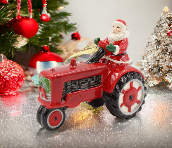 Ceramic Christmas Santa Driving Tractor Ornament Home Décor Gift for Her Gift for Mom Kitchen Décor Christmas Décor