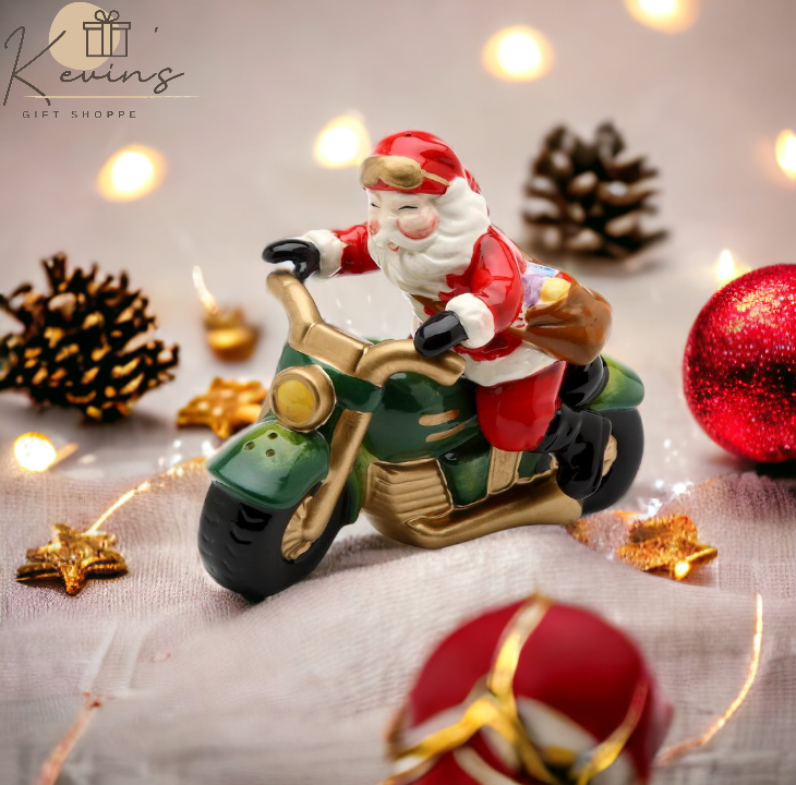 Ceramic Christmas Santa Riding Motorcycle Salt & Pepper Shakers Home Décor Gift for Her Gift for Mom Kitchen Décor