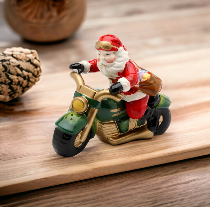 Ceramic Christmas Santa Riding Motorcycle Salt & Pepper Shakers Home Décor Gift for Her Gift for Mom Kitchen Décor