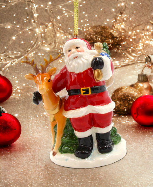 Ceramic Christmas Santa With Reindeer Ornament Home Décor Gift for Her Gift for Mom Kitchen Décor Christmas Décor