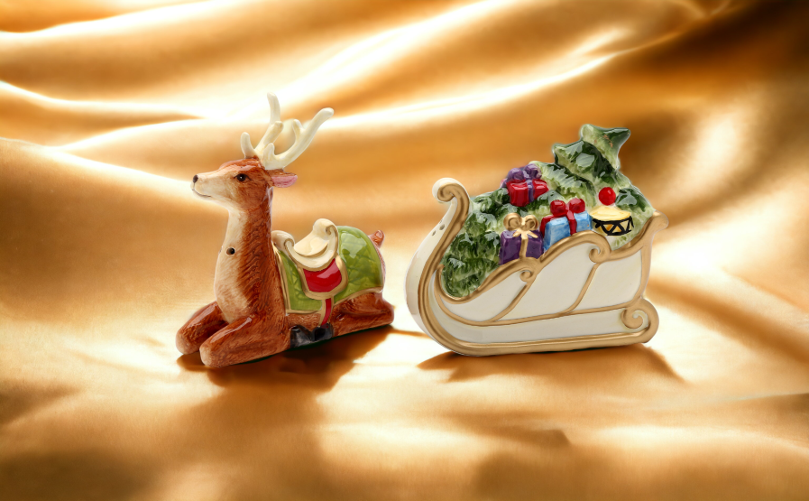 Ceramic Christmas Sleigh With Deer Salt & Pepper Shakers Home Décor Gift for Her Gift for Mom Kitchen Décor Christmas