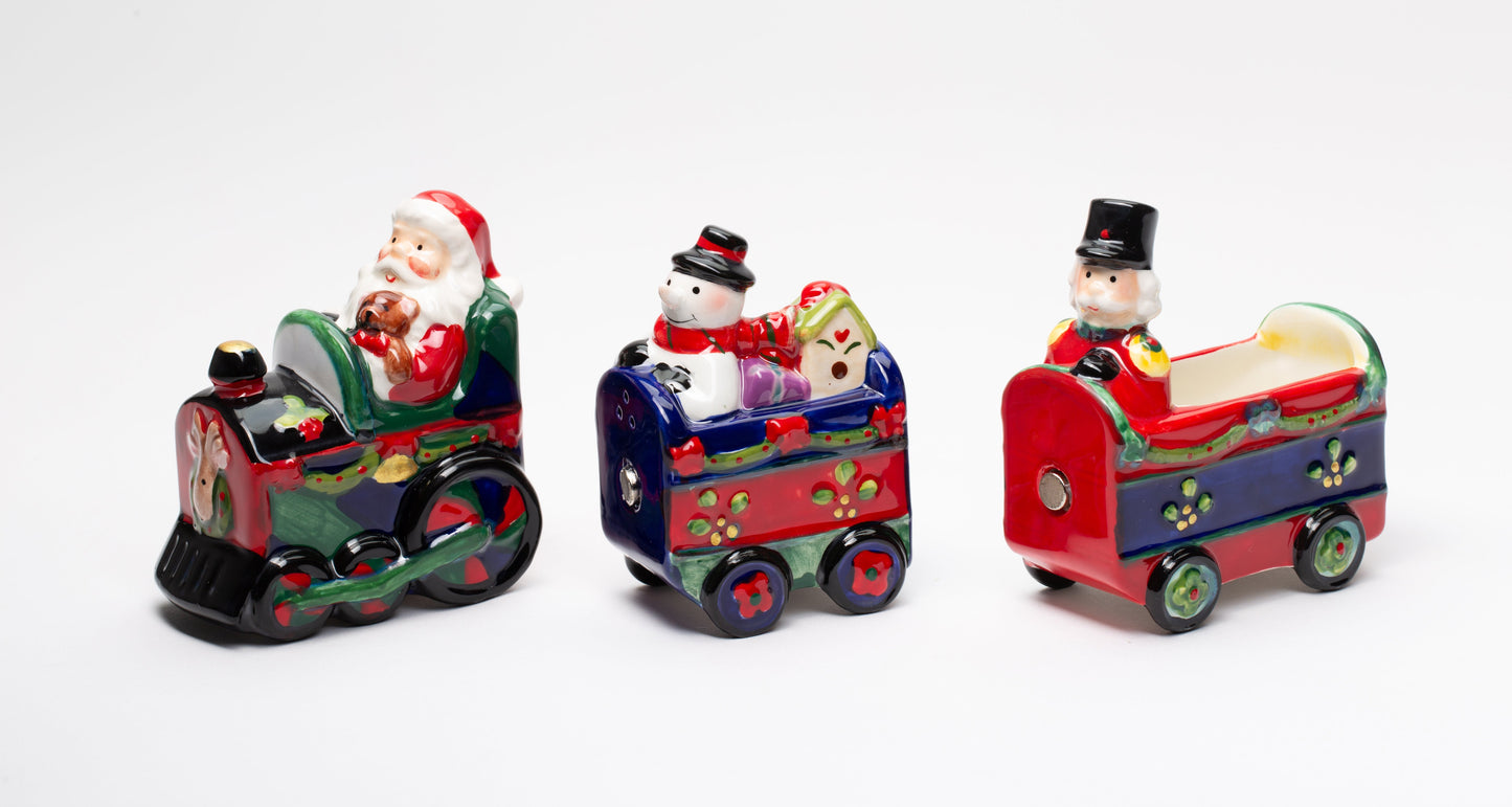 Ceramic Christmas Train Salt & Pepper And Box (Set Of 3) Home Décor Gift for Her Gift for Mom Kitchen Décor - Salt &
