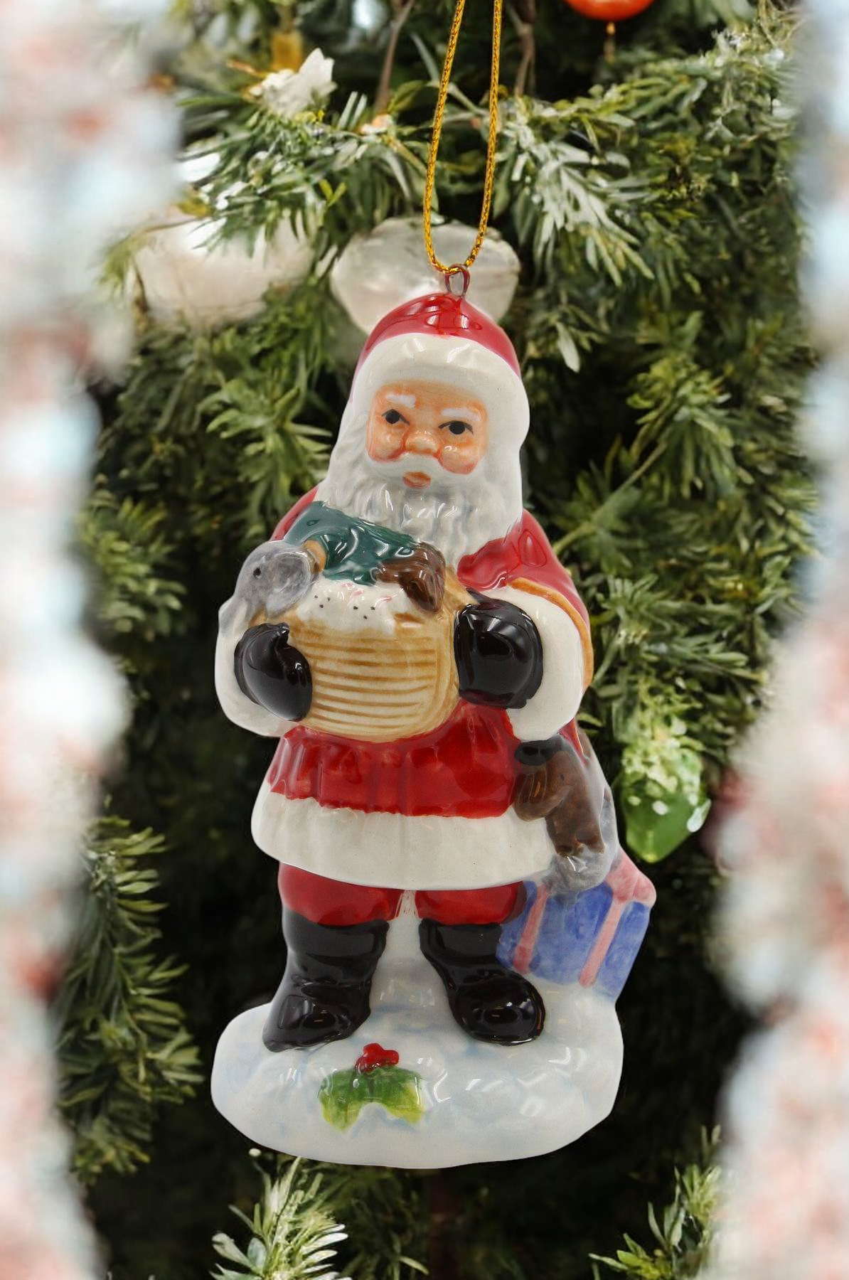 Ceramic Christmas Tree Ornament of Santa Claus Holding Noah’s Ark Christmas Decor Religious Decor Gift for Her