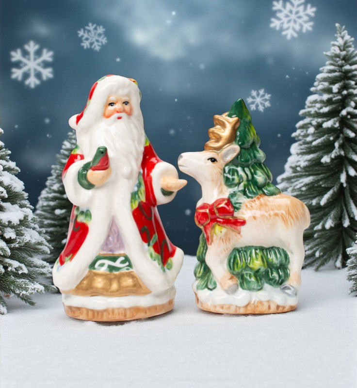 Ceramic Christmas Victorian Harvest Santa & Reindeer Salt & Pepper Shakers Home Décor Gift for Her Gift for Mom Kitchen