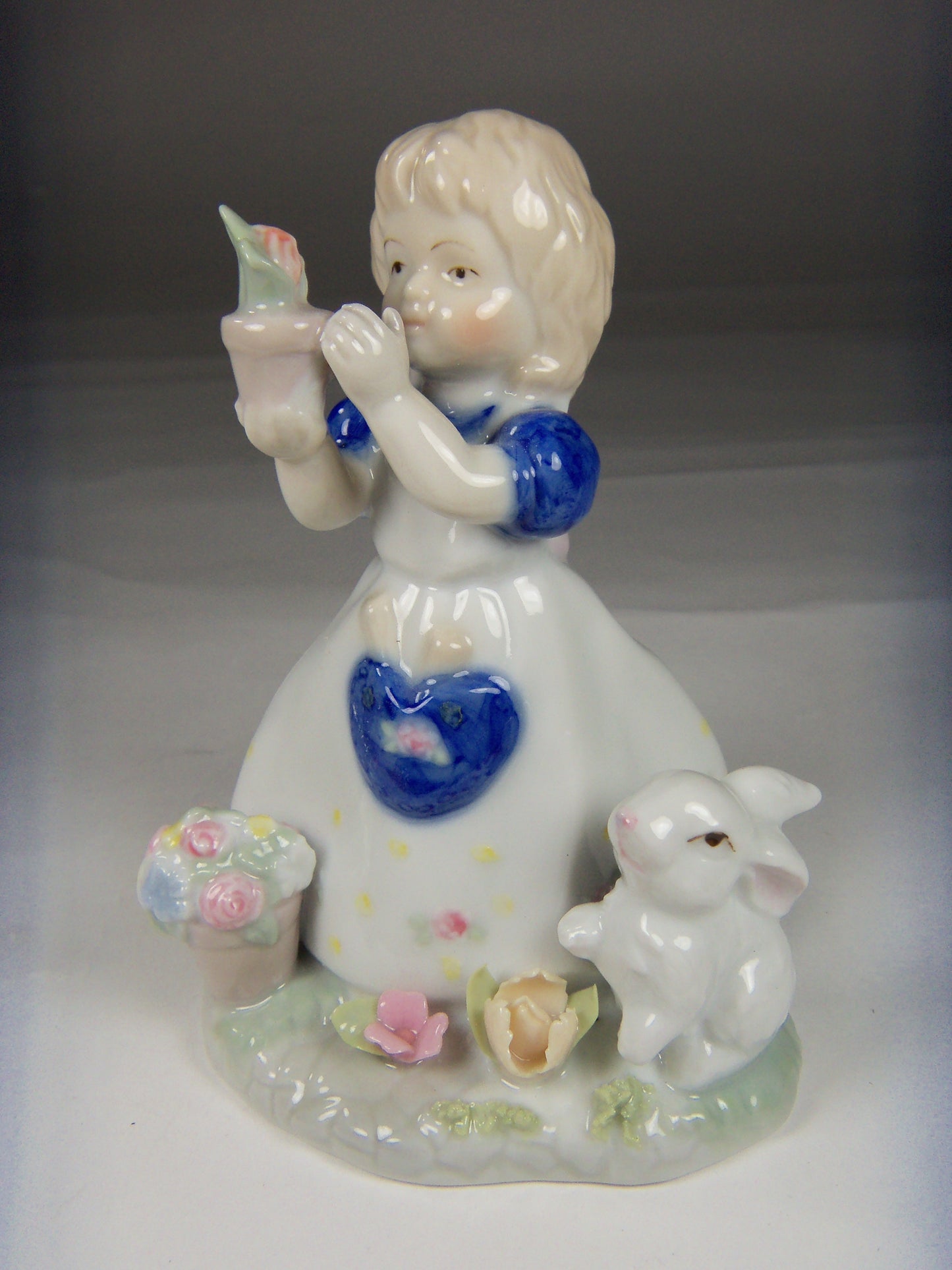 Ceramic Country Girl with Rabbit Figurine Gift for Her Gift for Mom Vintage Decor Spring Decor - Figurine
