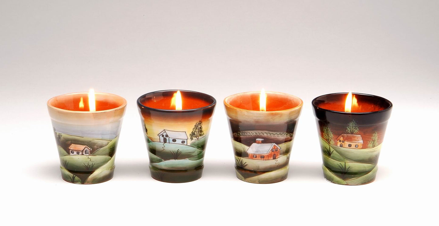 Ceramic Country Scene Votive Cups-Assorted Set of 4 Gift for Her Gift for Mom Farmhouse Decor Kitchen Decor Bathroom