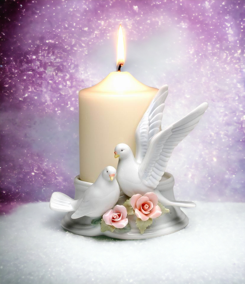 Ceramic Couple Of Doves 3’’ Pillar Candle Holder Wedding Décor Wedding Gift Wedding Favor Anniversary Décor Anniversary