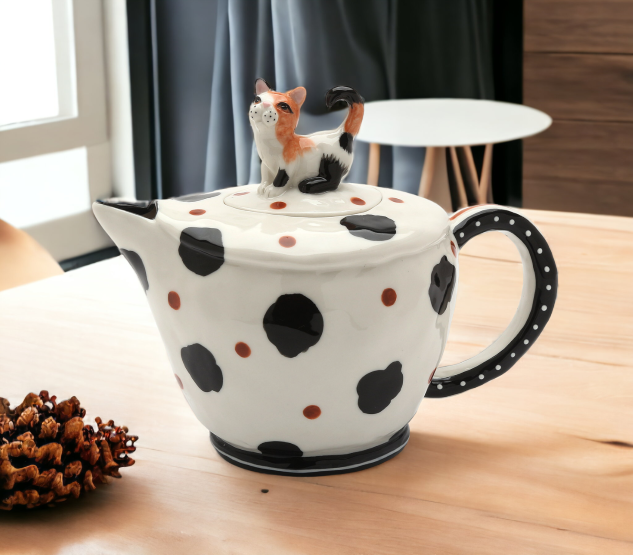 Ceramic Cow-Print Cat Teapot Gift for Her Gift for Mom Tea Party Décor Café Décor Farmhouse Décor Kitchen Decor Cat