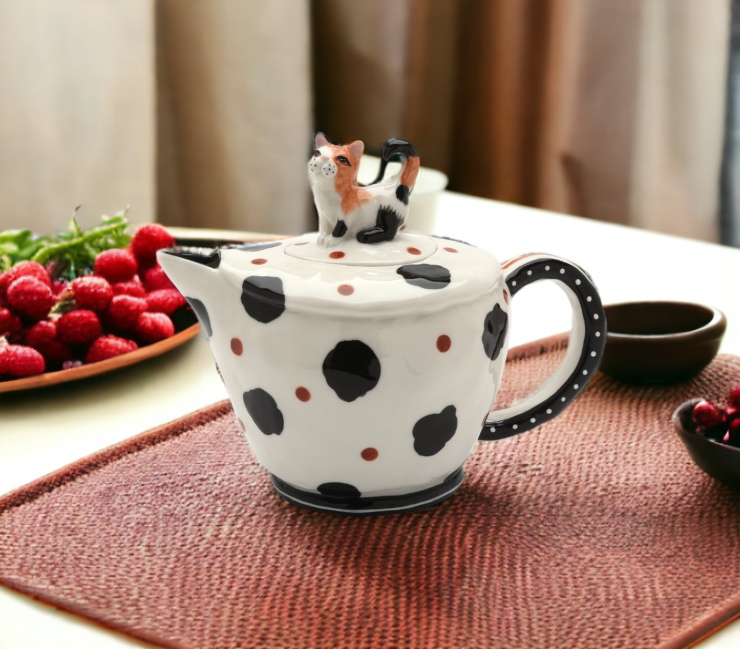 Ceramic Cow-Print Cat Teapot Gift for Her Gift for Mom Tea Party Décor Café Décor Farmhouse Décor Kitchen Decor Cat
