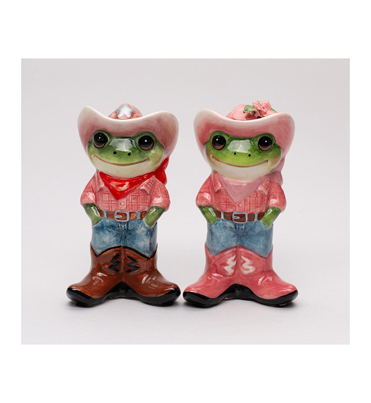 Ceramic Cowboy and Cowgirl Frog Salt and Pepper Shakers Frog Lover Gift Farmhouse Kitchen Decor Gift for Her - Salt &