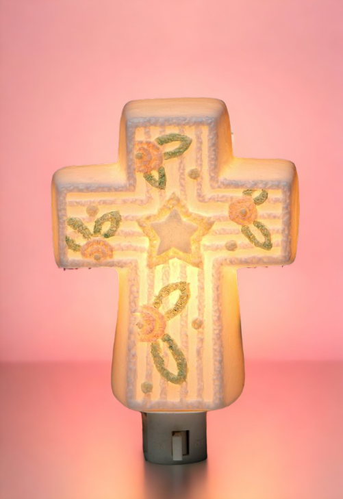 Ceramic Cross Nightlight for Nursery Room Home Décor Nursery Room Décor Baby Registry Gift Gift for New Parents - Night