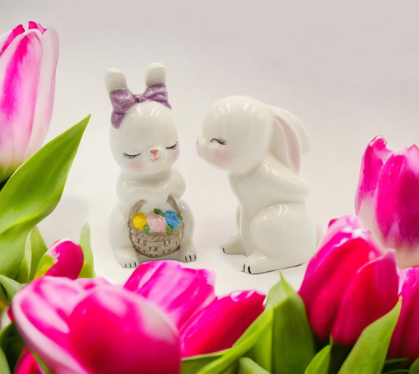 Ceramic Cute Easter Bunny Rabbit Couple Salt and Pepper Shakers Home Décor Gift for Her or Mom Kitchen Décor Spring