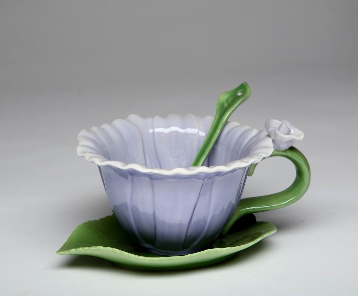 Ceramic Dahlia Flower Cup and Saucer and Spoon-1 Set Gift for Her Gift for Mom Gift for Friend or Coworker Tea Party
