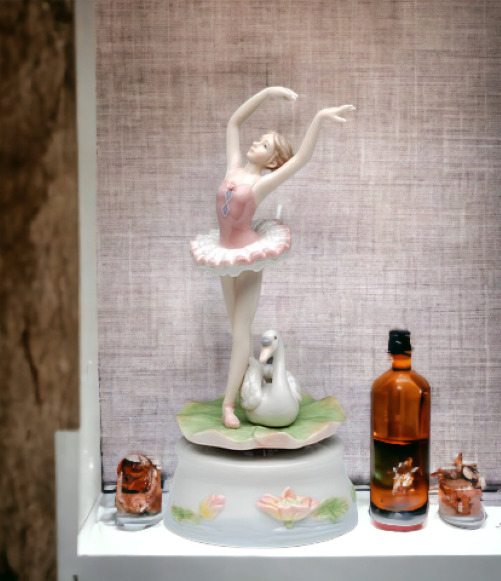 Ceramic Dancing Ballerina with Swan Music Box Home Décor Gift for Her Gift for Daughter Gift for Ballerina Dancer