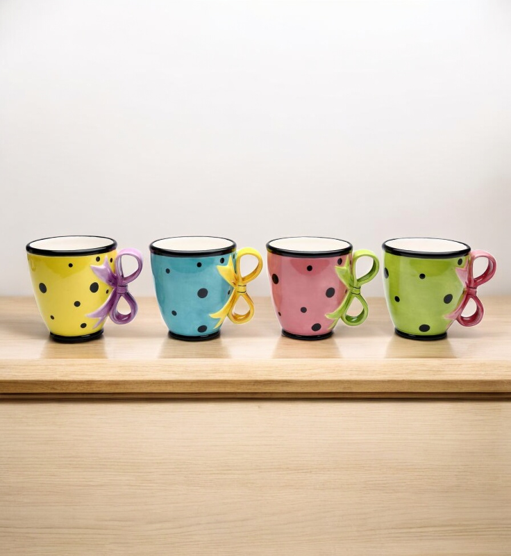 Ceramic Dilly Dots - Teacup (4 Pcs Set 10 OZ/EA) Afternoon Tea Party Cafe Decor Gift for Her - teacup