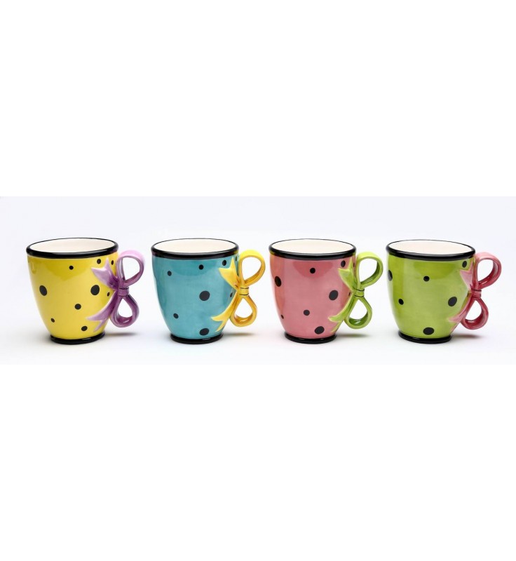 Ceramic Dilly Dots - Teacup (4 Pcs Set 10 OZ/EA) Afternoon Tea Party Cafe Decor Gift for Her - teacup