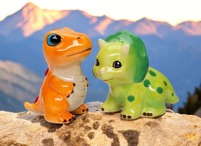 Ceramic Dinosaurs Salt and Pepper Shakers Children’s Room Decor Gift for Boy - Salt & Pepper Shakers