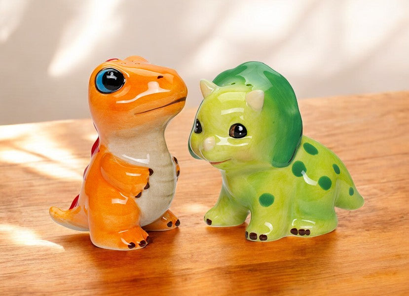 Ceramic Dinosaurs Salt and Pepper Shakers Children’s Room Decor Gift for Boy - Salt & Pepper Shakers