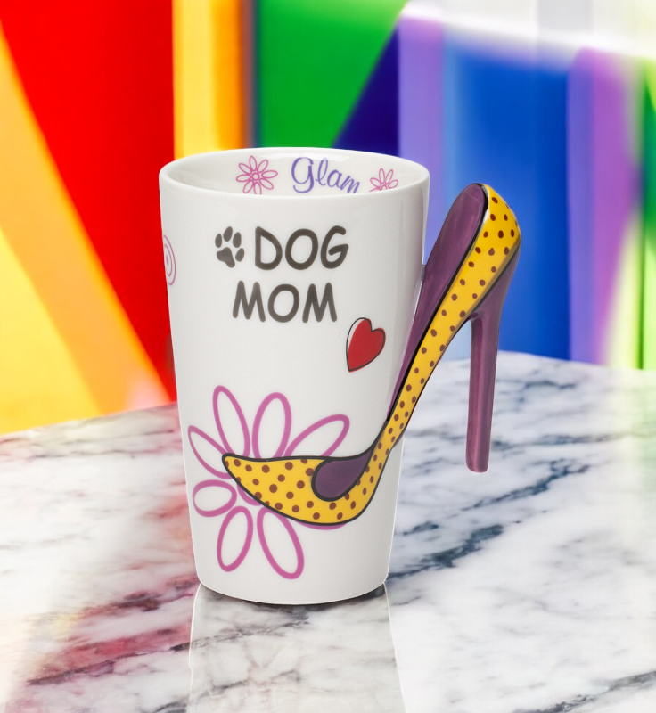 Ceramic Dog Mom Love Mug with High Heel Shoe Handle Dog Lover Gift Gift for Her - Mugs