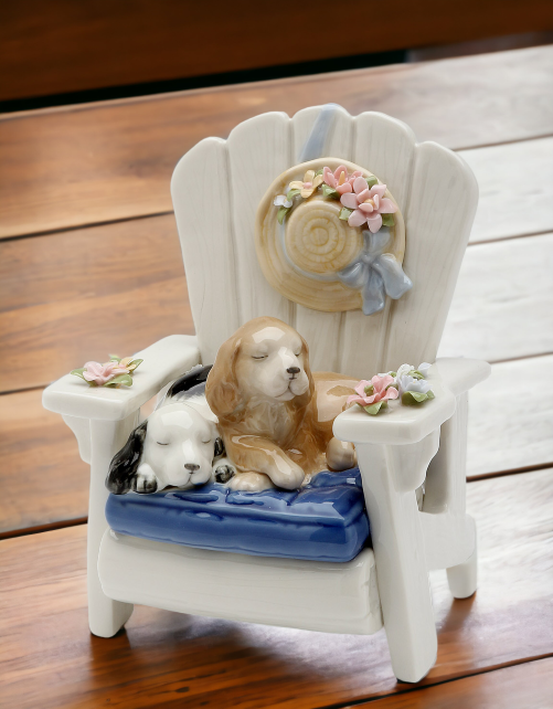 Ceramic Dogs On Garden Chair Music Box Home Décor Gift for Her Gift for Mom Kitchen Décor Dog Lover Gift Pet Loss Gift