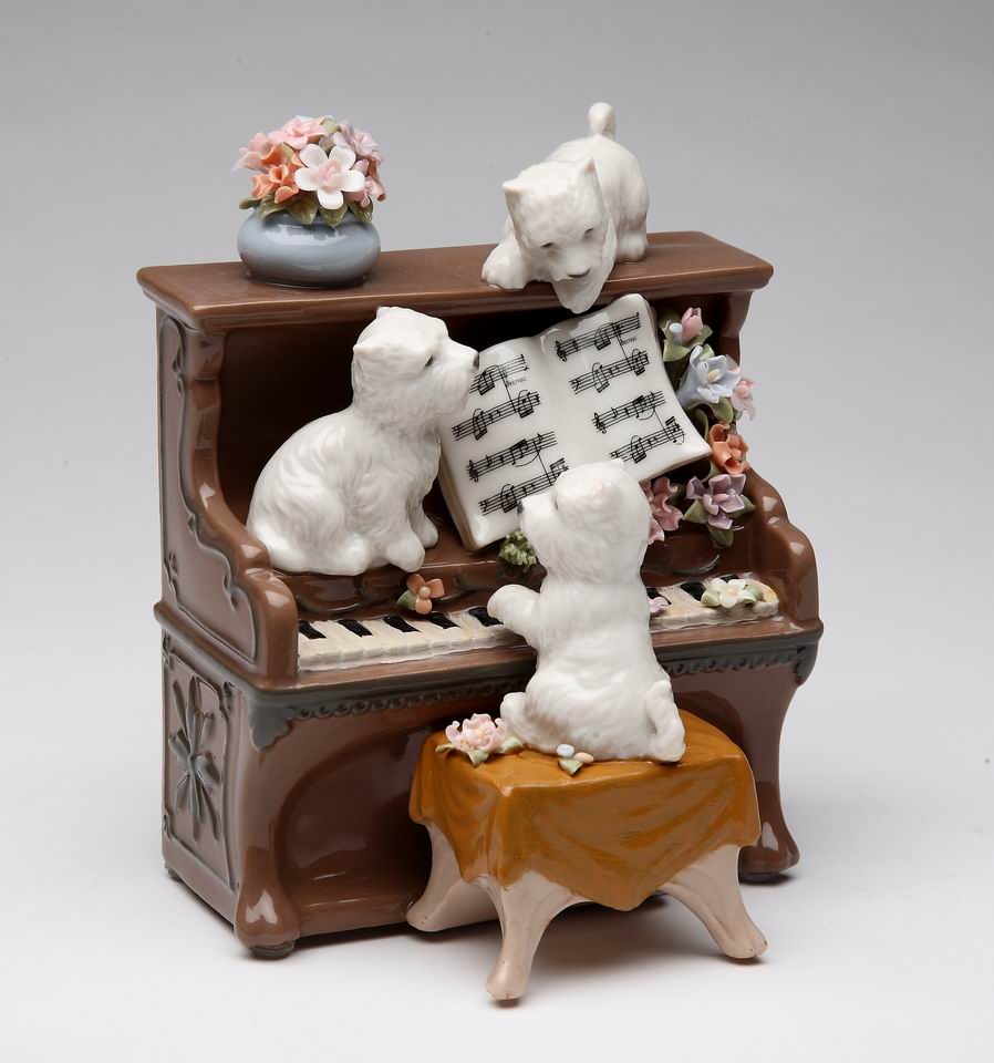 Ceramic Dogs Playing Piano Music Box Home Décor Gift for Her Gift for Mom Kitchen Décor Dog Lover Gift Pet Loss Gift