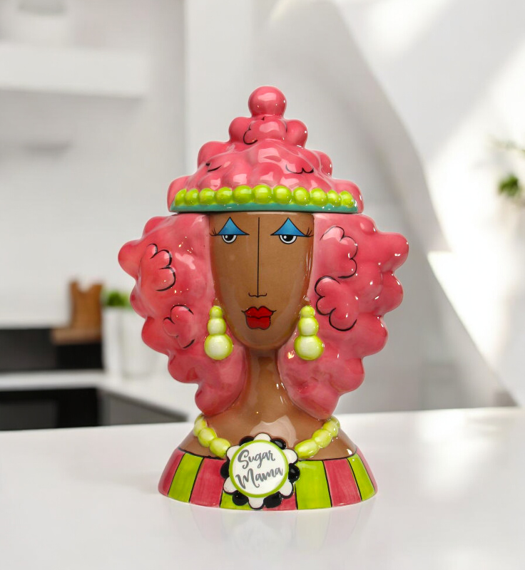 Ceramic Dollymama African American Pink Hair Cookie Jar Kitchen Decor Cafe Decor Gift for Her - cookie jar