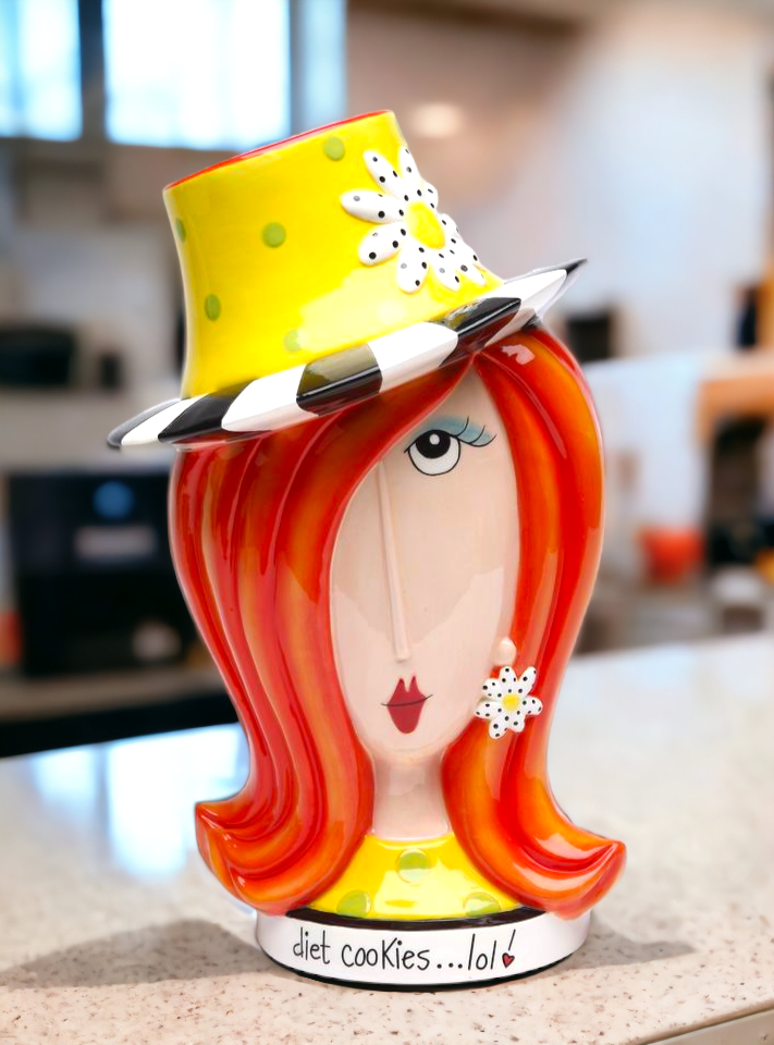 Ceramic Dollymama’s Daisy Lady Cookie Jar Kitchen Decor Cafe Decor Gift for Her - cookie jar