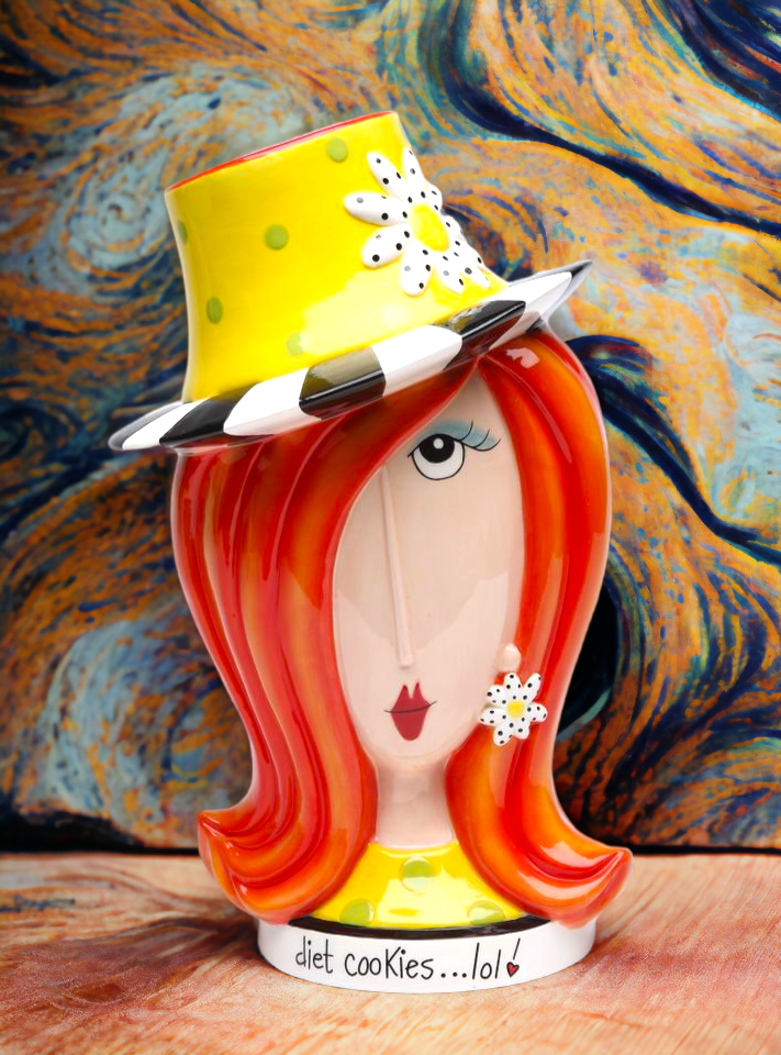 Ceramic Dollymama’s Daisy Lady Cookie Jar Kitchen Decor Cafe Decor Gift for Her - cookie jar