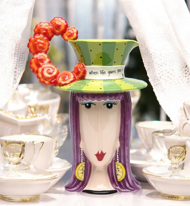 Ceramic Dollymama’s Lemon With Vodka Pitcher By Joey Llc Lemonade Lover Ladies Party Decor Gift for Her Kitchen Decor
