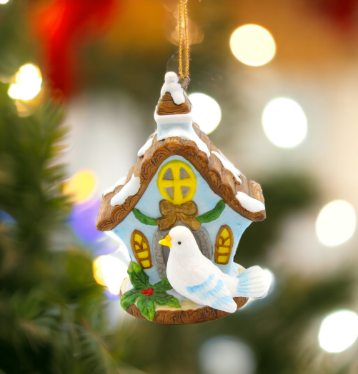 Ceramic Dove Bird with Birdhouse Light Cover Ornament Home Décor Gift for Her Mom Christmas tree Décor Wall Decor