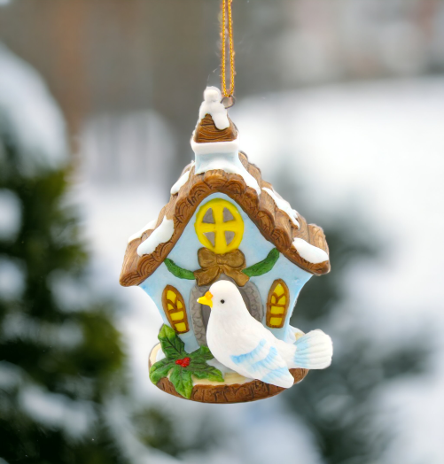 Ceramic Dove Bird with Birdhouse Light Cover Ornament Home Décor Gift for Her Mom Christmas tree Décor Wall Decor