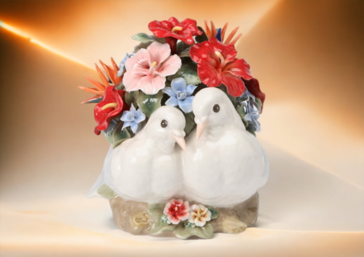 Ceramic Doves with Flowers Music Box Home Décor Gift for Her Gift for Mom Kitchen Décor Birdwatcher Gift Wedding Gift