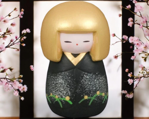 Ceramic Earthenware Mini Japanese Geisha Doll with Gold Hair Figurine Japanese Decor Love Japan Japanese Culture Gift