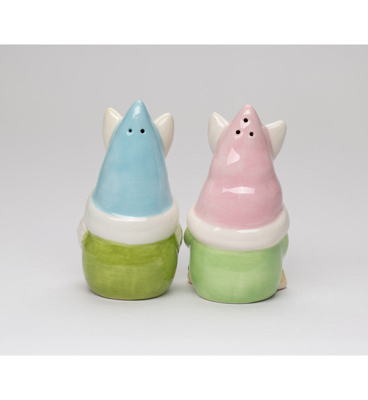 Ceramic Easter Bunny Gnome Holding Egg Salt and Pepper Shakers Easter Decor Fairy Garden Decor Spring Decor Gnome