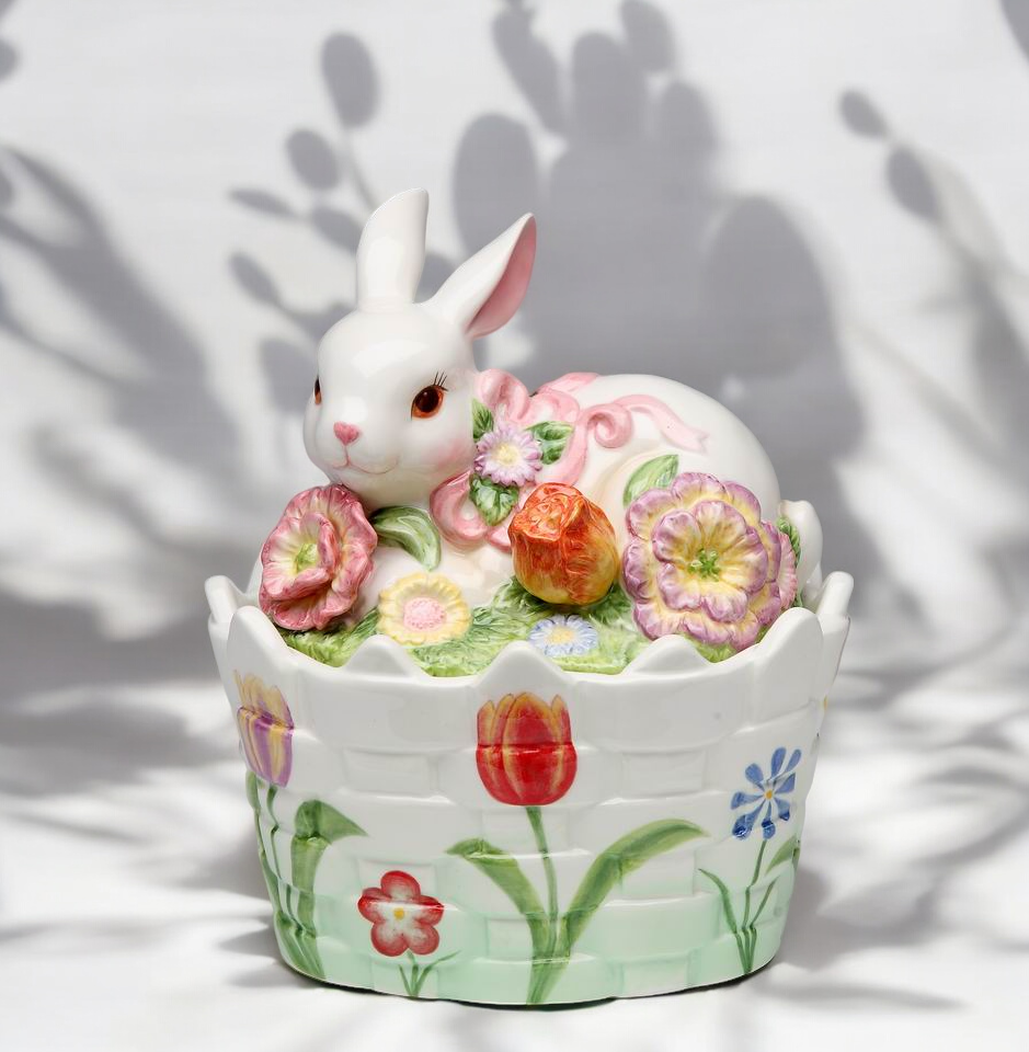 Ceramic Easter Bunny Rabbit Candy Jar Spring Decor Gift for Her Gift for Mom - CANDY JAR