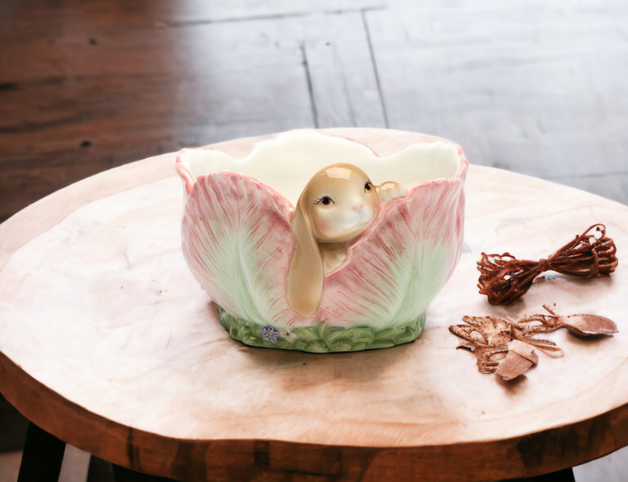 Ceramic Easter Bunny Rabbit in Flower Candy Bowl Home Décor Gift for Her Gift for Mom Kitchen Décor Spring Décor - Bowls